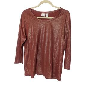 Chicos Zenergy 3/4 Sleeve Scoop Neck Orange Shimmer Top Womens Chicos Size 2 Lrg
